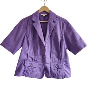 Coldwater Creek Purple Short Sleeved Cotton Blazer Unlined Size 12
